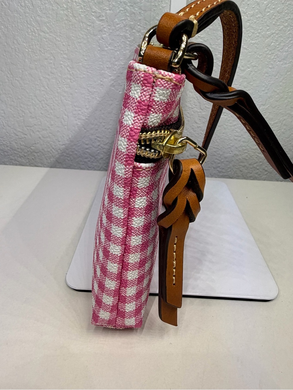 NWOT Dooney & Bourke Pink Gingham Wristlet Clutch Shoulder Bag - Picture 5 of 10